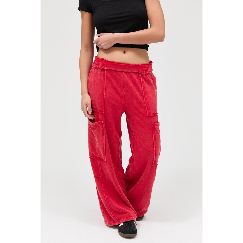 Double Zero Red Wide Leg Cargo Pants